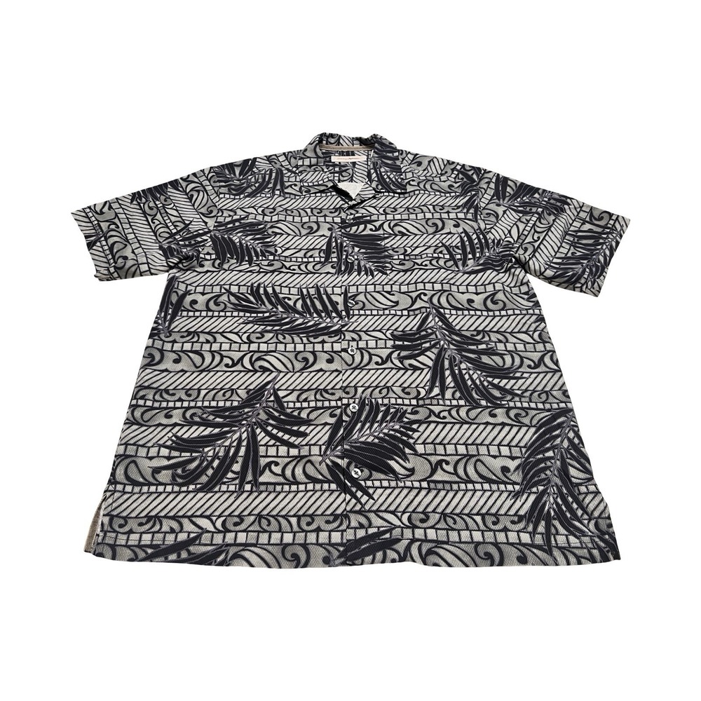 Tommy Bahama Mens Large 100% Silk Short Sleeve Button Down Tropical Palm Shirt